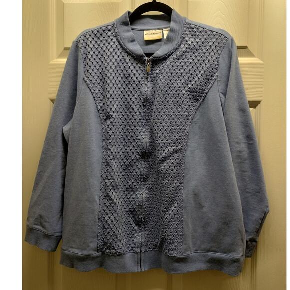 Alfred Dunner Women's Size 18W Blue Eyelet Detail Knit Full Zip Jacket Sweater - Picture 1 of 6